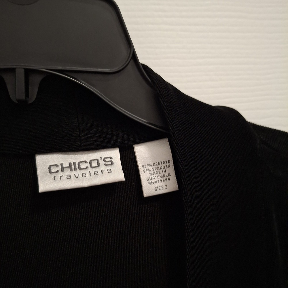CHICO'S Travelers Sz 2 Large Black Slinky Knit Wrinkle-Resistant Cardigan Jacket - Picture 3 of 9